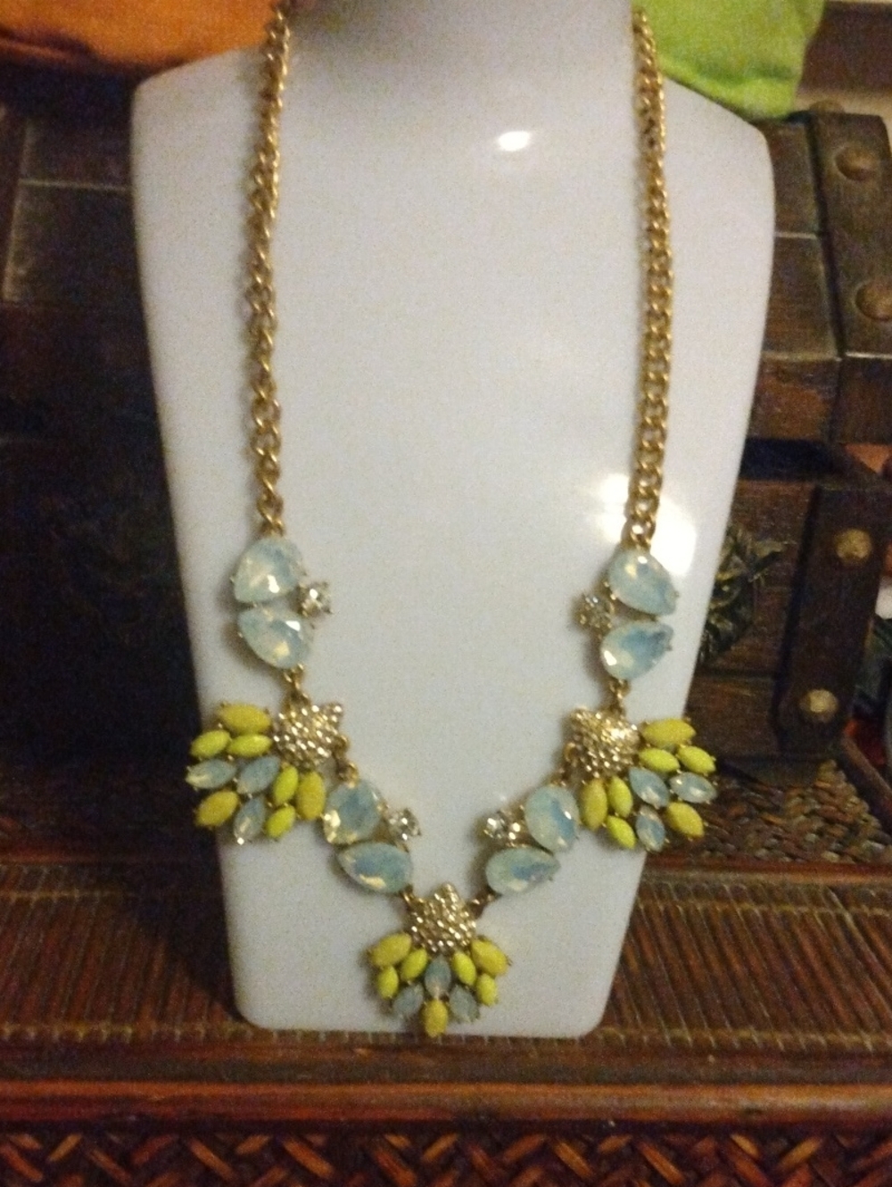 J. Crew Gold-Tone Necklace with Pale Blue and Lemon Yellow Stones